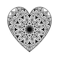 patrón floral de mandala en forma de corazón para colorear libro, corazón con patrón de mandala floral, garabato de mandala floral de corazón dibujado a mano, página de color de mandala de corazón para adultos vector