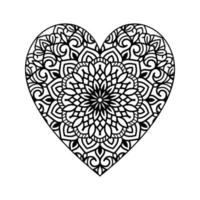 Heart shaped mandala floral pattern for coloring book, heart with floral mandala pattern, hand drawn heart floral mandala doodle, heart mandala coloring page for adult vector