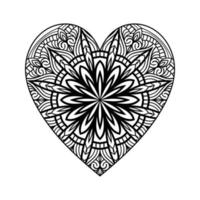 Heart shaped mandala floral pattern for coloring book, heart with floral mandala pattern, hand drawn heart floral mandala doodle, heart mandala coloring page for adult vector