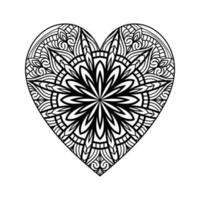 patrón floral de mandala en forma de corazón para colorear libro, corazón con patrón de mandala floral, garabato de mandala floral de corazón dibujado a mano, página de color de mandala de corazón para adultos vector