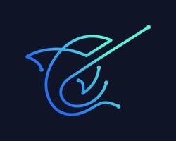 pez espada pez mar océano pez vela marlin tecnología de conexión diseño de logotipo vectorial futurista digital vector
