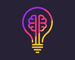 bombilla lámpara invención idea innovación cerebro mente genio inteligente creatividad icono vector logo diseño