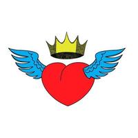 Heart with wings decorated with a crown. vector