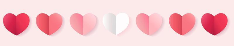 día de san valentín rosa rosa y rojo degradado corazones conjunto aislado sobre fondo blanco. ilustración vectorial símbolo de amor pastel de origami de papel. iconos de valentin, patrón de encabezado de concepto. vector