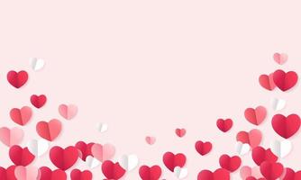 Red heart paper on pink background for Mothers Day and Valentine Day love banner design vector illustration with blank space.Paper hearts. Valentines day poster with flying red heart .