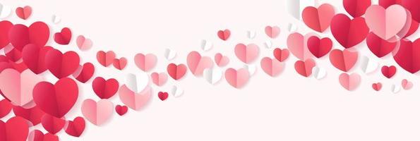 Red, rose pink and white hearts border isolated on transparent background. Vector illustration. Paper cut decorations for Valentine's day design. Happy Valentine's day poster .