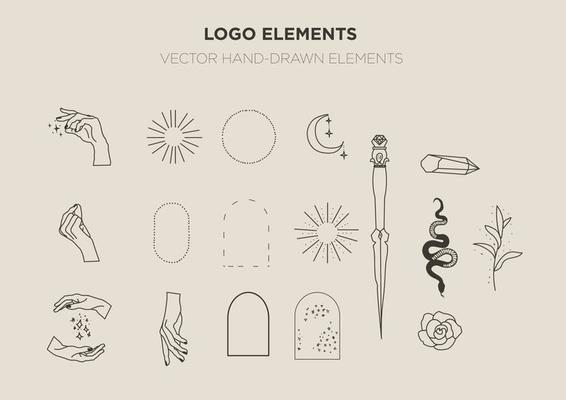set of boho logo design elements