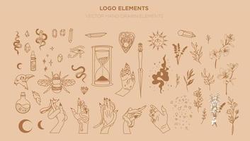 Linear set  aesthetic magical witchcraft elements vector