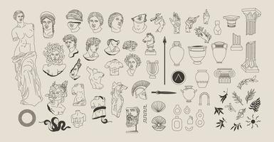 set of ancient greek logo elements vector