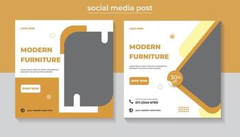 venta de muebles modernos publicación en redes sociales y plantilla de diseño de banner web vector