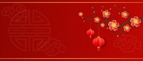 Chinese new year Festivals with with a tree full of flowers, Mid Autumn Festival with asian elements on background. vector