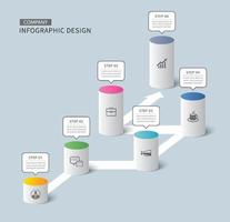 línea de tiempo del cilindro de infografía para el éxito empresarial con plantilla de datos de 6 números. fondo abstracto de ilustración vectorial. vector