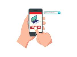 Parcel package order tracking flat 3d isometry isometric business online store shop delivery concept web vector illustration. Big box on magnifier and micro customers. Creative people collection.
