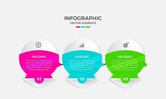 diseño de elementos vectoriales infográficos creativos. se puede utilizar para presentaciones de procesos, diagramas de flujo, gráficos de información. plantilla de diseño infográfico empresarial con 3 o tres pasos, opciones o procesos vector