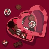 Illustration of a box with heart-shaped chocolates for Valentine's Day. Clipart on a dark background. Printing on paper. a postcard, a banner for the holiday. Mother's Day, birthday vector