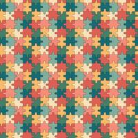 Petro puzzles pattern. Seamless background with colorful puzzle pieces. Groovy print design. Vector illustration