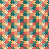 Petro puzzles pattern. Seamless background with colorful puzzle pieces. Groovy print design. Vector illustration