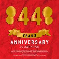 44 Years Anniversary celebration. Luxury happy birthday card background with elements balloons and ribbon with glitter effects. Abstract Red with Confetti and Golden Ribbon. Vector Illustration EPS10