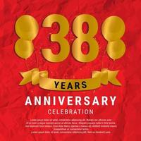 38 Years Anniversary celebration. Luxury happy birthday card background with elements balloons and ribbon with glitter effects. Abstract Red with Confetti and Golden Ribbon. Vector Illustration EPS10