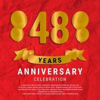 48 Years Anniversary celebration. Luxury happy birthday card background with elements balloons and ribbon with glitter effects. Abstract Red with Confetti and Golden Ribbon. Vector Illustration EPS10