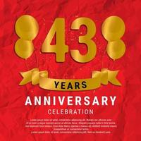 43 Years Anniversary celebration. Luxury happy birthday card background with elements balloons and ribbon with glitter effects. Abstract Red with Confetti and Golden Ribbon. Vector Illustration EPS10