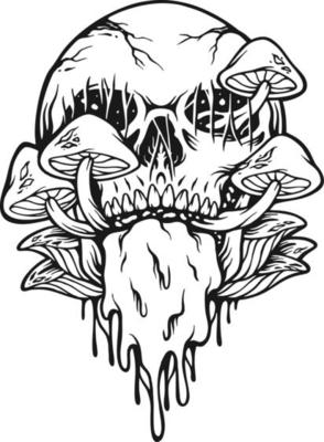 Psychedelic horror magic mushrooms skull head outline