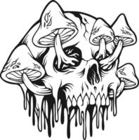 Creepy melting psychedelic mushrooms skull head silhouette vector