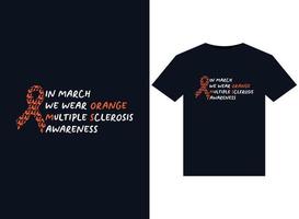 en marzo usamos ilustraciones naranjas de concientización sobre la esclerosis múltiple para el diseño de camisetas listas para imprimir vector