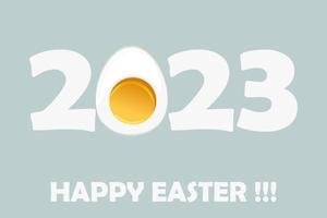 Vector greeting card with the inscription Happy Easter 2023. Easter holiday background with egg.