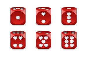 Set isolated gaming valentine dice with hearts. Collection of romantic dice to play from different sides. vector