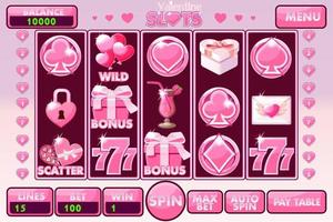 Vector Interface slot machine style St. Valentine. Complete menu of graphical user interface and full set of buttons and icons