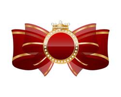 Red silk bow with VIP in round diamond frame with crown. vector