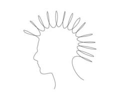 abstract profile of a punk with a mohawk,hand drawn, continuous mono line, one line art vector