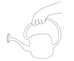 hand with watering can,hand drawn, continuous mono line, one line art vector