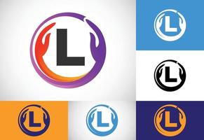 Initial L monogram letter with safe hands. Professional charity teamwork and foundation logo design vector