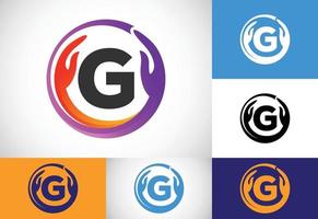Initial G monogram letter with safe hands. Professional charity teamwork and foundation logo design vector