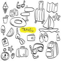 travel set illustration vector hand drawn isolated on white background line art.