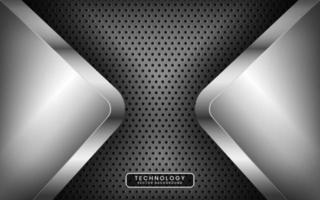 3D grey techno abstract background overlap layer on dark space with silver lines decoration. Modern graphic design element metallic style concept for banner, flyer, card, or brochure cover vector