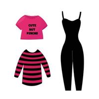 Emo girl clothes set in pink and black colors. Emo gothic style set illustration. vector