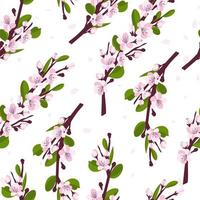 Cherry blossom pattern. Branches with cherry blossoms isolated on a white background. Japanese sakura. Vector illustration