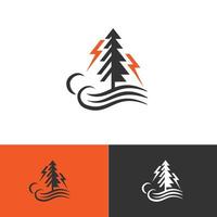 Minimalist pine tree with tunder icon vector