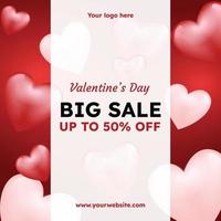 Valentine's day background sale social media post with romantic background color and spread of heart and love romantic symbolic discount promotions marketing sale vector