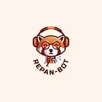 illustration of red panda head robot with headphones and glasses vector