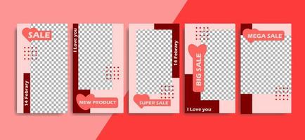 Editable Valentine's Day Story Sale Web Banners Social Media Collection. The concept of romance and love in social networking. vector