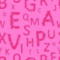 Doodle alphabet seamless background. Endless vector pattern with pink letters on a pink background.