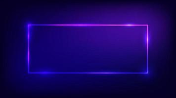 Neon rectangular frame with shining effects on dark background. Empty glowing techno backdrop. Vector illustration.