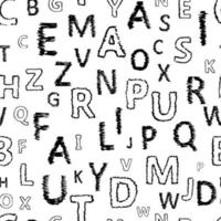 Doodle alphabet seamless background. Endless vector pattern with black letters on a white background.