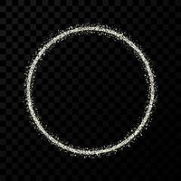 Silver glitter frame. Circle frame with shiny sparkles on dark transparent background. Vector illustration