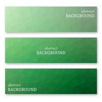 Set of three green banners in low poly art style. Background with place for your text. Vector illustration