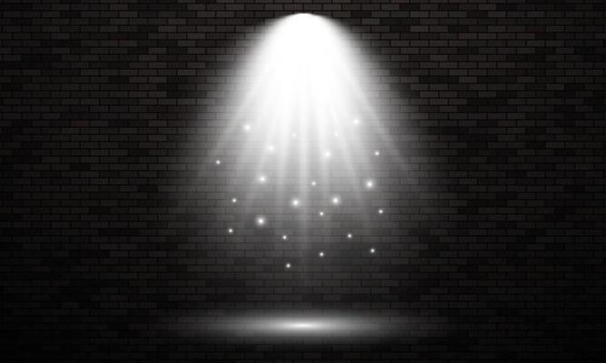 Brick wall with light spot. Isolated light effect of white color on dark brick wall background. Vector illustration
